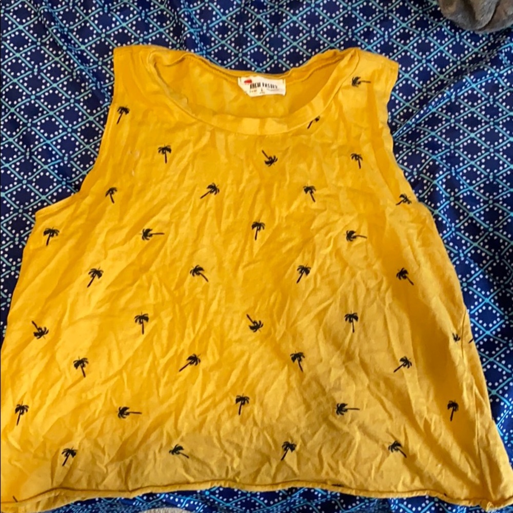 Yellow crop top w/ palm trees